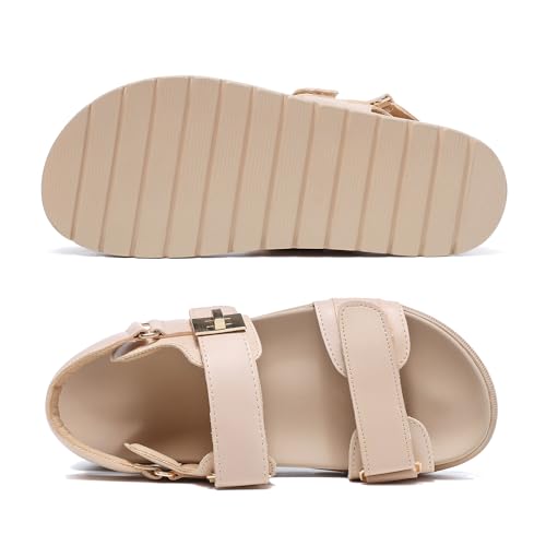 Image of Women's Platform Sandals Slip on Comfort Adjustable Double Strap Sandal for Women Leather Footbed