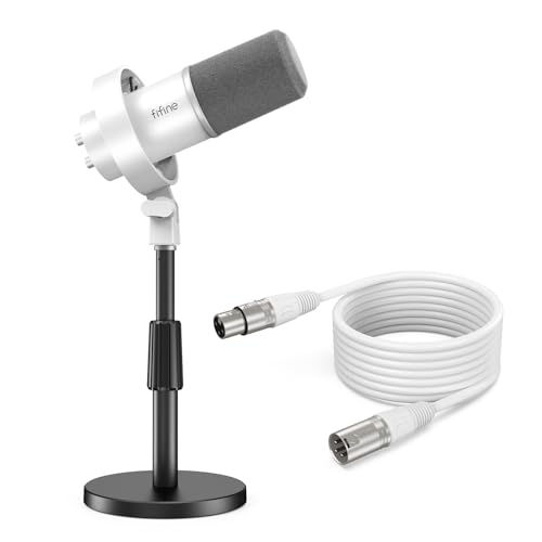 FIFINE Studio Dynamic Microphone with Adjustable Desktop Mic Stand &amp; XLR Cable Kit, XLR/USB Microphone with Tap-to-Mute, Volume Controls, Metal Build, Table Mic Stand for Streaming-K688W+BS1+L9W