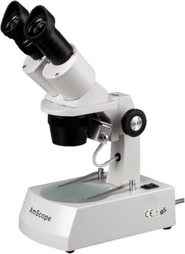 Image of AmScope SE305R-A Forward-Mounted Binocular Stereo Microscope, WF10x Eyepieces, 10X /30X Magnification, 1X and 3X Objectives, Upper and Lower Halogen Light Source, Arm Stand, 120V