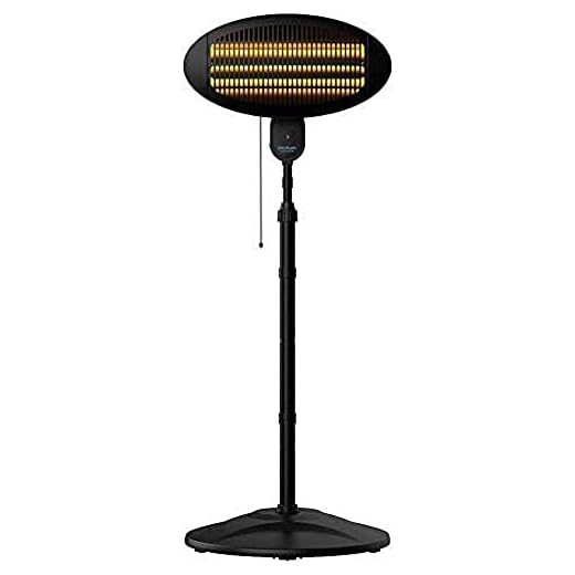 Cecotec Calefactor de Exterior Ready Warm 8100 Power Quartz. Calefactor halógeno de Cuarzo de pie o Pared, 2000 W, IPX4, 3 Niveles de Potencia, Altura e inclinación Regulable, 15 m2