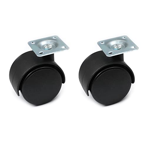 Casters, 2 Inch Swivel Chair Casters Twin Wheel, Plate Mount Swivel Caster Black 2Pcs,（Aicosineg）