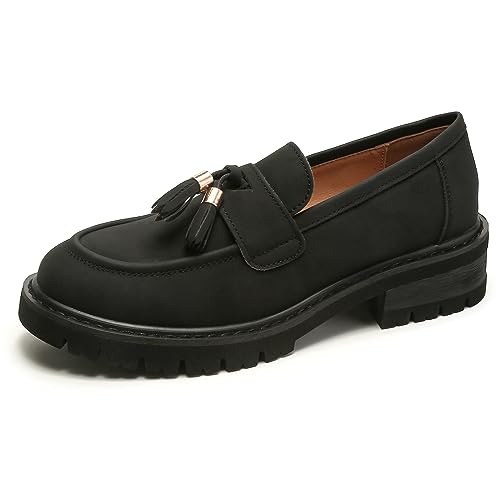 Image of Platform Loafers for Women Patent Leather Loafers for Women Tassel Slip On Loafers Faux Leather