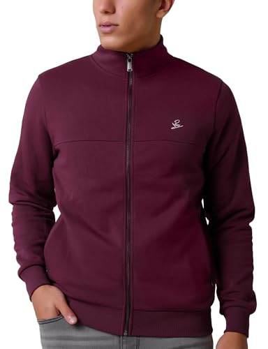 Image of Enorsia Mens Zip-Up Mock Neck Sweatshirt with Soft Brushed Cotton Fleece, Relaxed Fit Jumper – Full Zip Front wth Side Pockets (UK, Alpha, XL, Regular, Regular, Red)