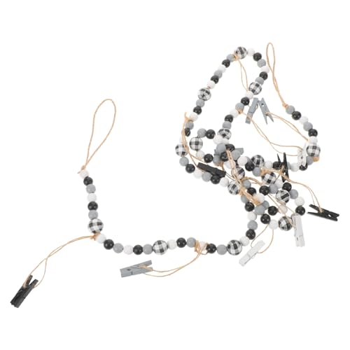 TOYZFRIENDY Portafotos con Cordón de Cuentas de Madera Negra 120 Cm con Clips Resistentes y Borlas Decorativas para Colgar Fotos en Pared, Exhibidor de Fotos para Dormitorio y Decoración