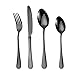 Silverware Set 24pcs Cutlery Zestaw z stoiskiem obejmuje łyżkę widelec wózek, Usługa stołowa naczyń kuchennych Usługa dla 6, zestaw sztućców stekowych do domu i rest black