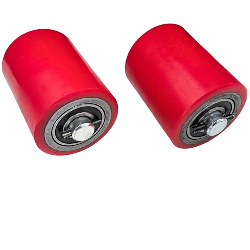 a pair of pallet jacktruck wheels 3 x 37534 745 x 93mm with pre-installed bearings 20mm id pu tread - includes axles and pins by jackcraft