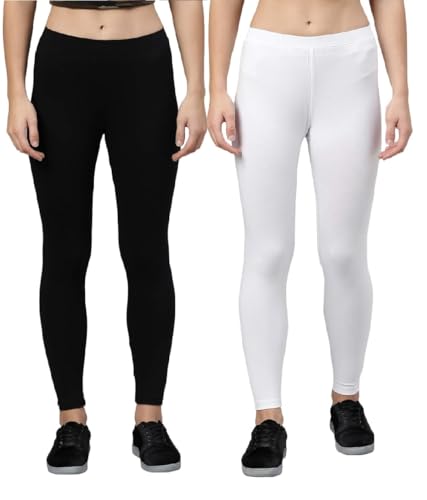 Image of ZAYANQA Combo of 2 Slim Fit Women /Girls Solid Stretchable Cotton Ankle Length Leggings with Ultrasoft Wide Elastic Waistband |Comfortable |Fashionwear|