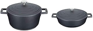 MasterClass Lightweight Casserole Dish with Lid, Cast Aluminium, Black, 2.5 Litre / 20 cm + MasterClass Shallow Casserole Dish with Lid, Lightweight Cast Aluminium, Black, 4 Litre / 28 cm