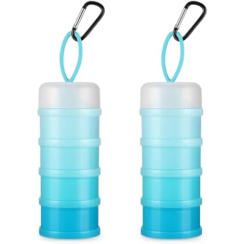 Baderke 2 Pcs Protein Powder Container with Funnels Stand, 4 Stackable Leakproof Protein Powder Dispenser, Portable Keychain Protein Powder Container for Workout, Fitness, Travel(Blue) Cover