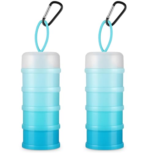 Baderke Proteinpulverbehälter mit Trichterständer, 4 stapelbare, auslaufsichere Proteinpulverspender, tragbarer Schlüsselanhänger-Pulverbehälter für Workout, Fitness, Reisen, Blau, 2 Stück