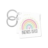 3dRose, Buenos Dias - Good Day or Good Morning in Spanish - Beautiful Rainbow, set of 2 Key Chains