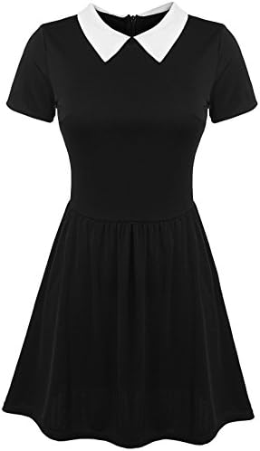 POGT Women's Halloween Costumes Dress Wednesday Addams Costume Loose Fit Dress (XXL, Black)