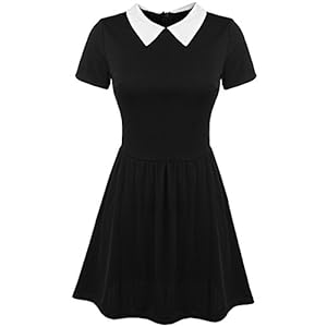 POGT Women’s Black Petite Dress Peter pan Collar Dresses Women Halloween Costume Dress (S, Black)