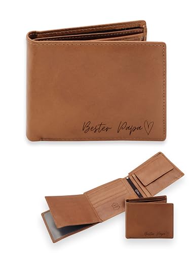 ABENTEUERNAH Portemonnaie Herren, Geldbeutel Männer, Geldbörse, Lederportemonnaie, Lederwallet personalisiert mit deinem Wunschtext Hellbraun (Bester Papa)