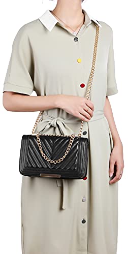 Lola Mae Crossbody Bags For Women Fashion Quilted Shoulder Purse With Convertible Chain Strap Classic Satchel Handbag (Black-Lm715) #TOP3