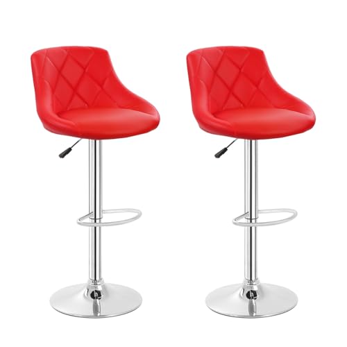 Butacos de Barra Ajustables con Giro de 360°, Asiento Tapizado en Cuero Sintético y Soporte para Pies, Juego de 2 (Rojo Brillante) miniatura 1