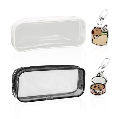 DHSBGWSX 2 estuches transparentes para lápices, 2 llaveros colgantes, bolsa de papelería impermeable, pequeña bolsa de cosméticos, bolsa de almacenamiento de viaje, práctica bolsa de almacenamiento,