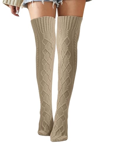 Chaussettes hautes en tricot kaki Buauty extra longues pour l'hiver en taille unique