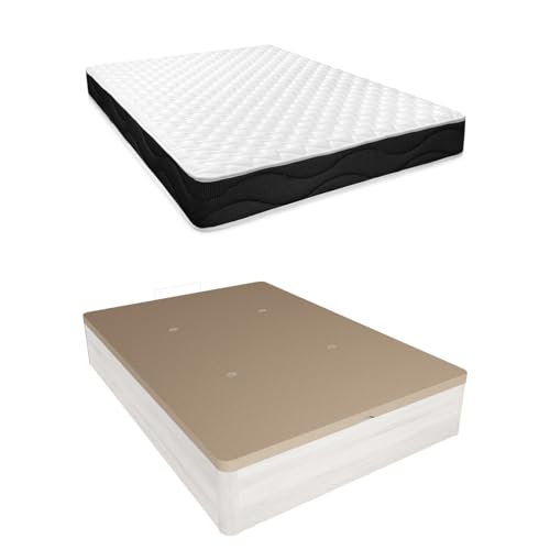 Homey - Pack Colchón Viscoelástico Sleep Pro Reversible + Canapé Madera Abatible Gran Capacidad | Color Gris Polar 150 x 200