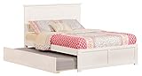 Atlantic Furniture Madison Platform Bed with Flat Panel Footboard and Twin Size Urban Trundle, Full, White