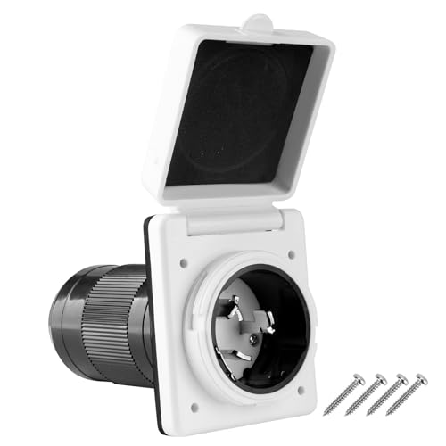 Ficstar 50 AMP Twist Lock RV Shore Power Inlet 125V/250V with 3 Stainless Steel Pins and Screws RV Shore Power Inlet with Weatherproof Boot Kit NEMA SS2-50P ETL Listed White