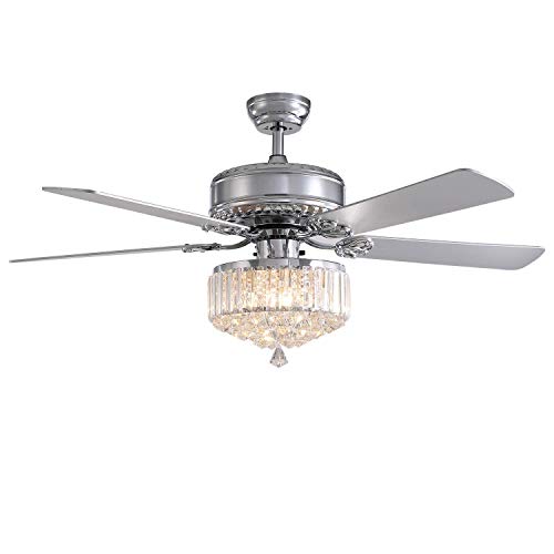 Reverse Deckenventilator mit Leuchten und Fernbedienung, 52" Modernes Design Kronleuchter Fan Elegante Indoor Kristall Fan Licht Kit,5 Holz Klingen, poliertes Chromfür Schlafzimmer Esszimmer Cover