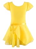 EQSJIU Dance Outfit for Girls Bright Yellow Leotards with Skirt Ballerina Dress for Girls 10-11 Years