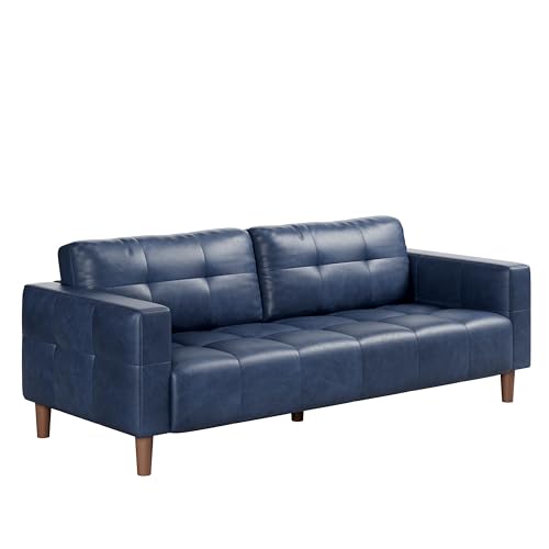 Image of IDEALHOUSE 83 inch Blue Faux Leather Couch, 3 Seater Sofa Couches