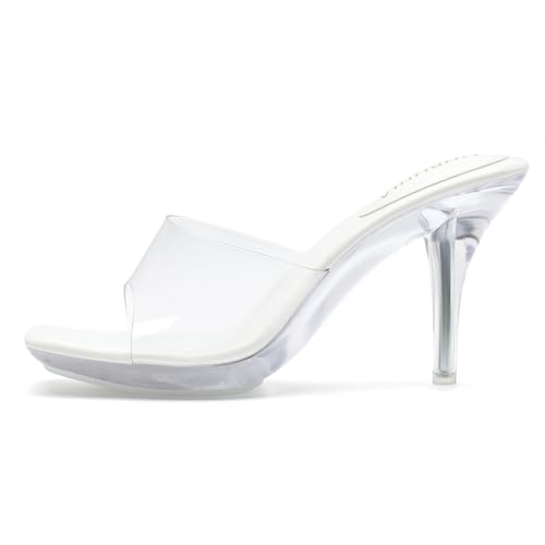Image of LIURUIJIA Clear Heels For Women Sexy Slip On Open Toe High Heeled Dressy Sandals Comfortable Strappy Mules