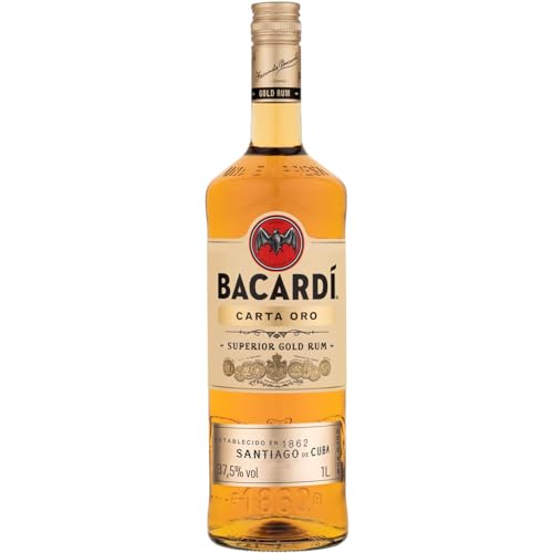 Ron Dorado Superior BACARDÍ Carta Oro, ALC. 37,5 %, 100 cl / 1 L, un ron caribeño icónico, ideal para el cóctel Cuba Libre