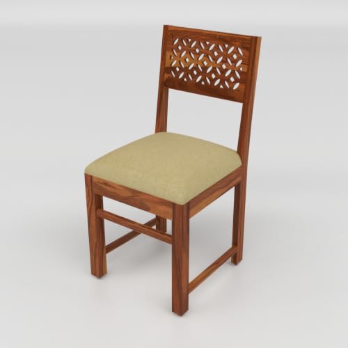 Image of Solid Sheesham Wood Dining Chair Set of 2 | Wooden Dining Chairs with Cushioned Seat | Modern Dining Room Chair for Home, Kitchen & Restaurant | Premium Honey Finish