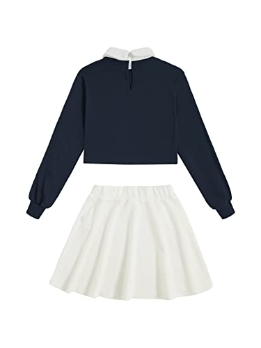 Soly Hux Girl's Letter Print Sweatshirt Top And Plaid Skirt Set 2 Piece Outfits Navy Blue 10Y #TOP1