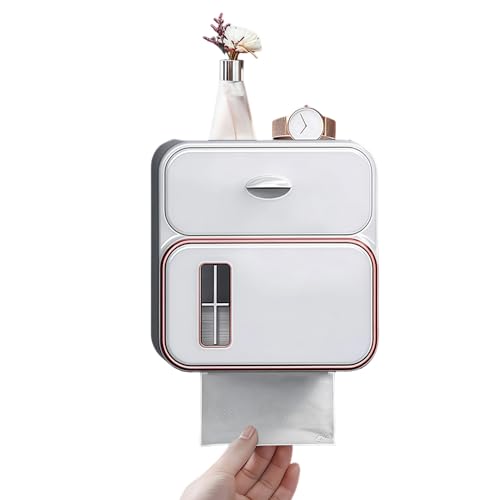 Soporte De Caja De Pañuelos para Pared sin Taladro y con Cajón Auxiliar 2