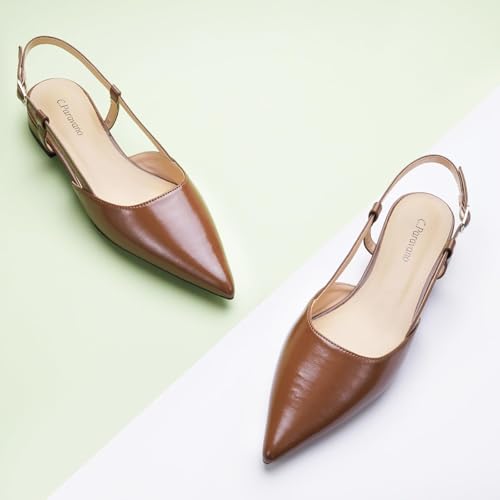 Image of C.Paravano Slingback Flats | Pointed Toe Flats | Slingback Sandals | Women's Slingback Dress Shoes | Adjustable Buckle Sandals(Size 10,Brown)
