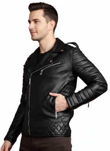 Image of Mens biker Leather Jacket Black