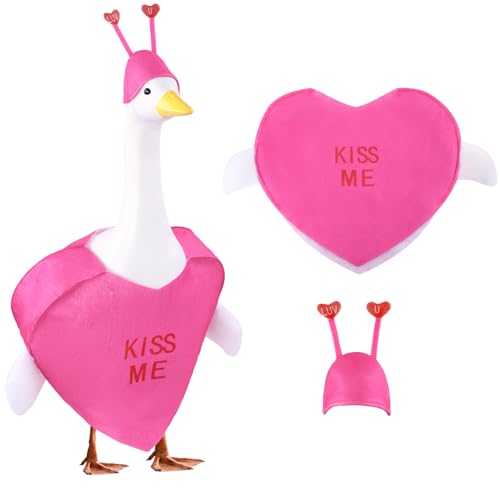 Teeanzo Valentines Day Goose Outfit for 23 Porch Goose Holiday Rose Red Heart Cloths Costume Valentines Party Outdoor Garden Patio Yard Lawn Art Decoration(Kiss Me)