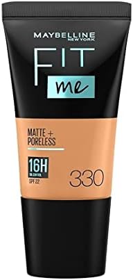 Maybelline New York Liquid Foundation, Matte & Poreless, Full Coverage Blendable Normal to Oily Skin, Fit Me, 330 Toffee, 18ml