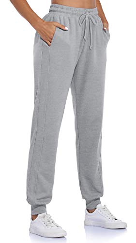 Fulbelle Fall Winter Teen Girls Lightweight Cotton Jogger Sweatpants High Waisted Women Pockets Drawstring, Tapered Cinch Workout Running Track Sweat Pants Yoga Home House Wear Loungewear Grey M - Thumbnail 2