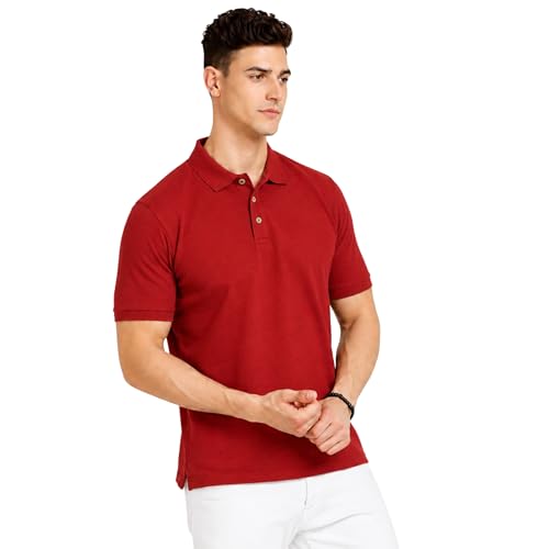 Image of Men's Plain Polo T-Shirt | Cotton Blend Regular Fit Casual Collar T-Shirt