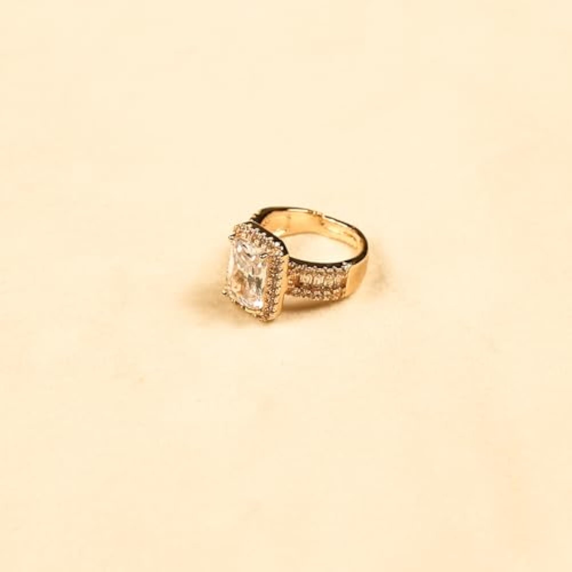 Emerald-Cut Halo Adjustable Statement Ring