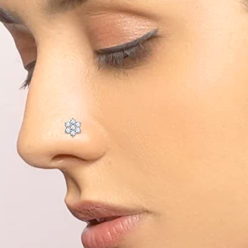 Eternaldia Diamond Flower Nose Piercing Pin Screw Ring Stud 4.25Mm 14K Yellow Gold 19 Guage (Ghcolor/I1-I2Clarity) Flower Nose Pin #TOP2