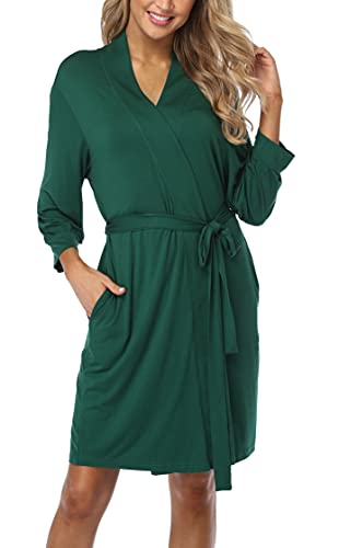 Old-Times Women Short Kimono Robes Soft Knit Sleepwear Bathrobe Lightweight Loungewear For Ladies,Dark Green Xl #TOP5