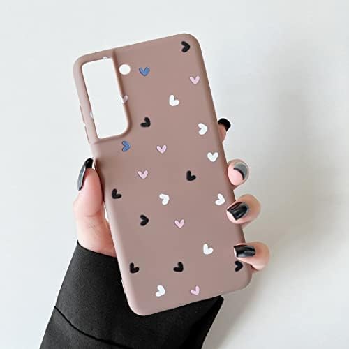 DEFBSC Heart Case For Samsung Galaxy S21 FE, Cute Love-Heart Pattern Phone Case Ultra Slim Soft TPU Bumper Protective Back Cover for Samsung Galaxy S21 FE - Brown