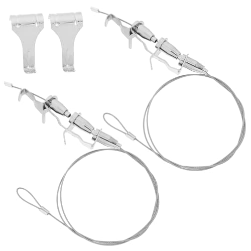SOLUSTRE Kit Colgador de Cuadros y Alambre Ajustable 2 Piezas para Exposición, Acero Resistente Plateado, 3 Ganchos Regulables, Sistema para Marcos y Obras de Arte, Uso en Interiores