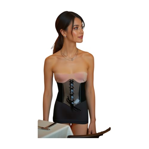 Women Black Fabric Wide Elastic Band Fashion Clear Corset Belt High Waist Size S M