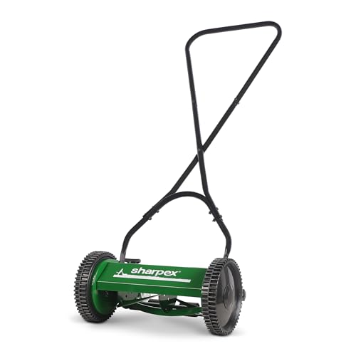 Image of Sharpex 12 inch Manual Push Lawn Mower for Home Garden | 17-33mm Grass Cutting Range | 5 Height Adjustment Positions | Suitable for up to 400 sq ft | Without Grass Catcher | Made in India | Green