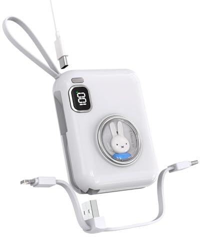 Mipow x Miffy Portable Charger Power Bank 10000mAh Battery Pack, 22.5W Fast Charging with Built in Cables,Travel Essential USB-C Phone Charger for iPhone 16/17, (White), Christmas Gifts for Girls