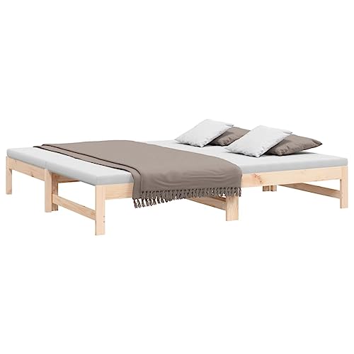 vidaXL Sofá Cama Extraíble para Invitados Plegable Mobiliario Mueble Multiusos Salón Sala de Estar Madera Maciza de Pino 2X(75x190) cm