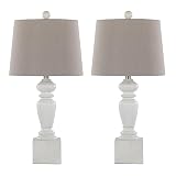 Grandview Gallery 26.25" Distressed Grey Off White Poly Resin Table Lamp Set of 2 w/Brushed Nickel F