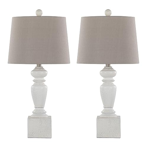 Grandview Gallery 26.25" Distressed Grey Off White Poly Resin Table Lamp Set Of 2 W/Brushed Nickel Finish #TOP9